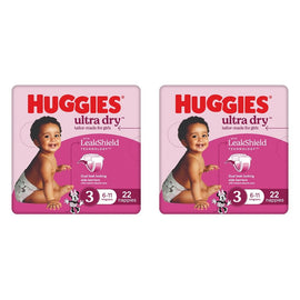 Huggies Ultra Dry Tailor-Made for Girls Size 3 22 Nappies x 4 Bundle of 2