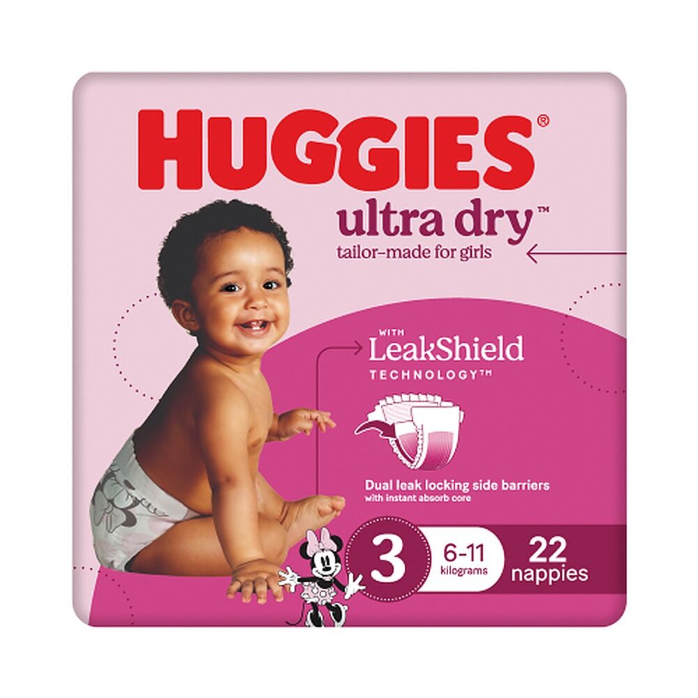 Huggies Ultra Dry Tailor-Made for Girls Size 3 22 Nappies x 4