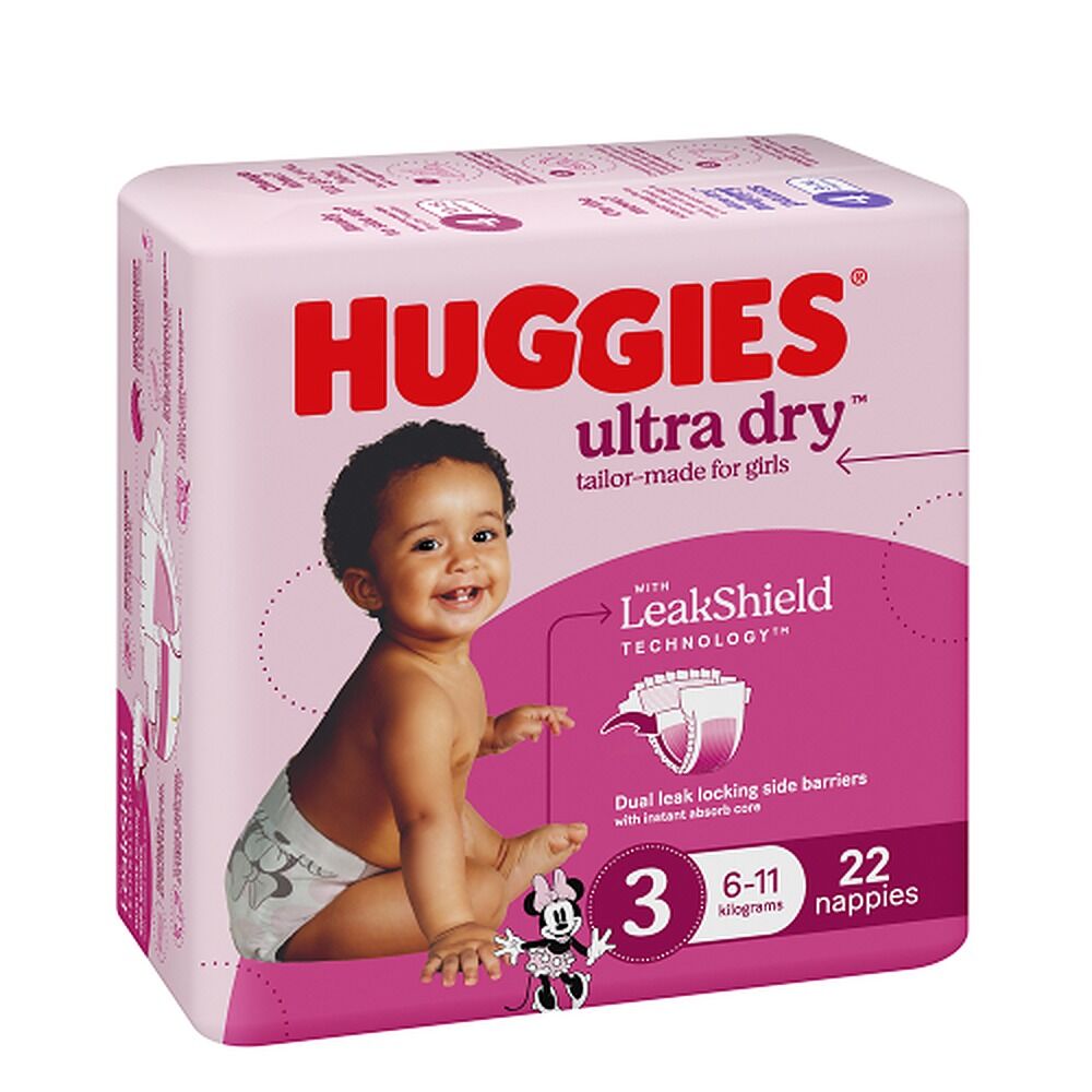 Huggies Ultra Dry Tailor-Made for Girls Size 3 22 Nappies x 4