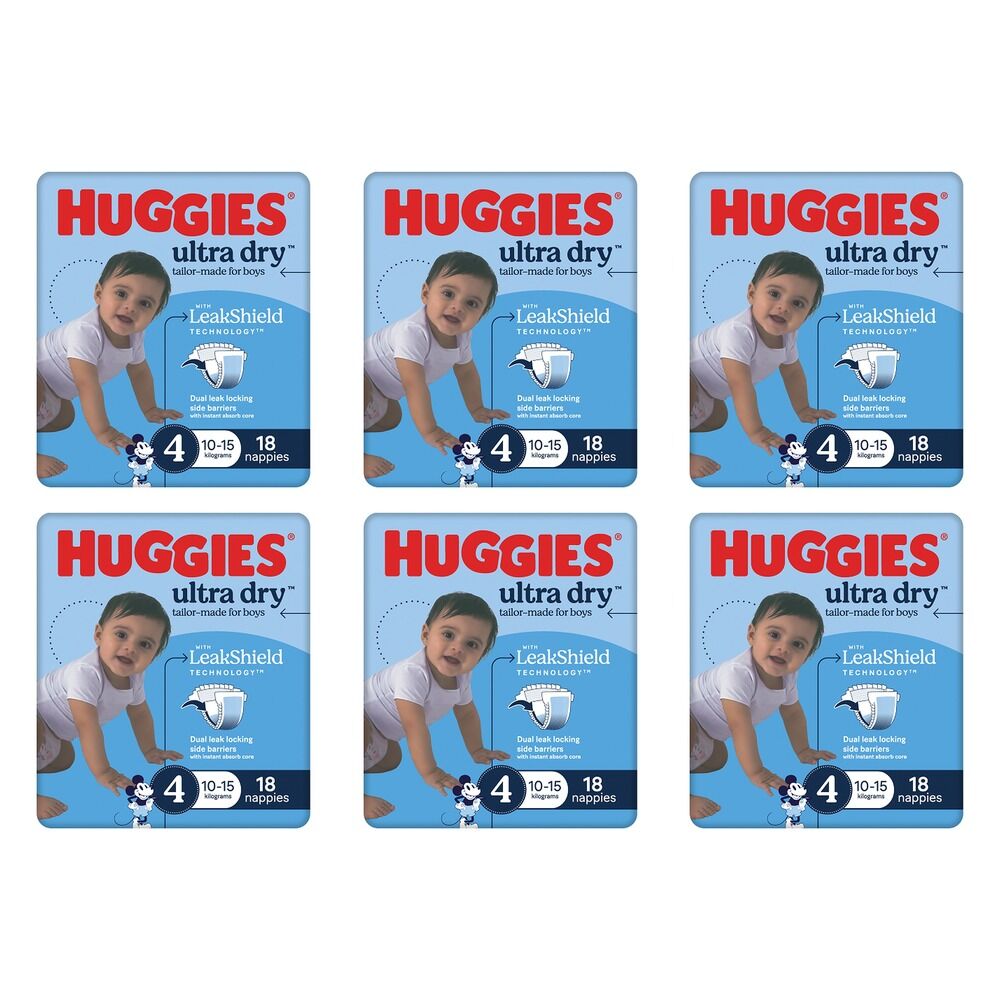 Huggies Ultra Dry Tailor-Made for Boys Size 4 18 Nappies x 4 Bundle of 6