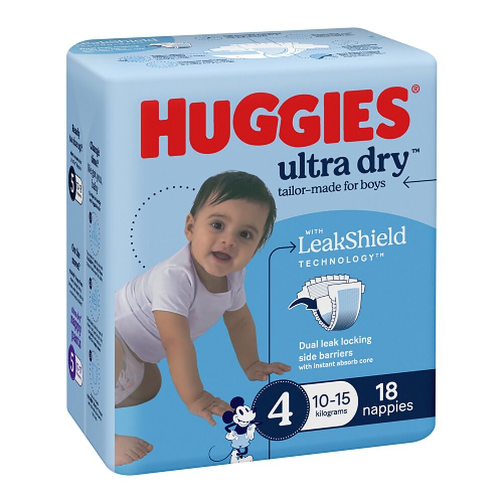 Huggies Ultra Dry Tailor-Made for Boys Size 4 18 Nappies x 4