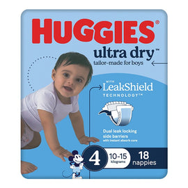 Huggies Ultra Dry Tailor-Made for Boys Size 4 18 Nappies x 4
