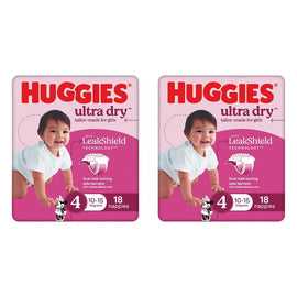 Huggies Ultra Dry Tailor-Made for Girls Size 4 18 Nappies x 4 Bundle of 2