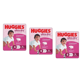 Huggies Ultra Dry Tailor-Made for Girls Size 4 18 Nappies x 4 Bundle of 3