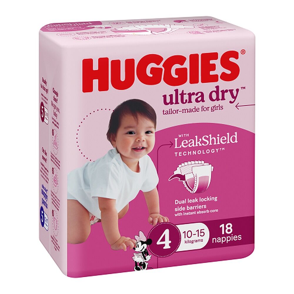 Huggies Ultra Dry Tailor-Made for Girls Size 4 18 Nappies x 4