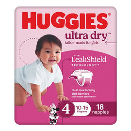 Huggies Ultra Dry Tailor-Made for Girls Size 4 18 Nappies x 4