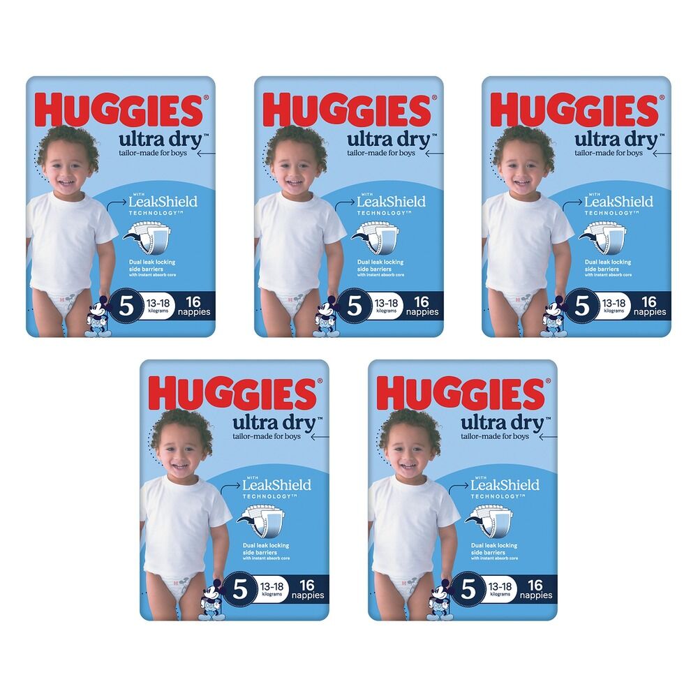 Huggies Ultra Dry Tailor-Made for Boys Size 5 16 Nappies x 4 Bundle of 5