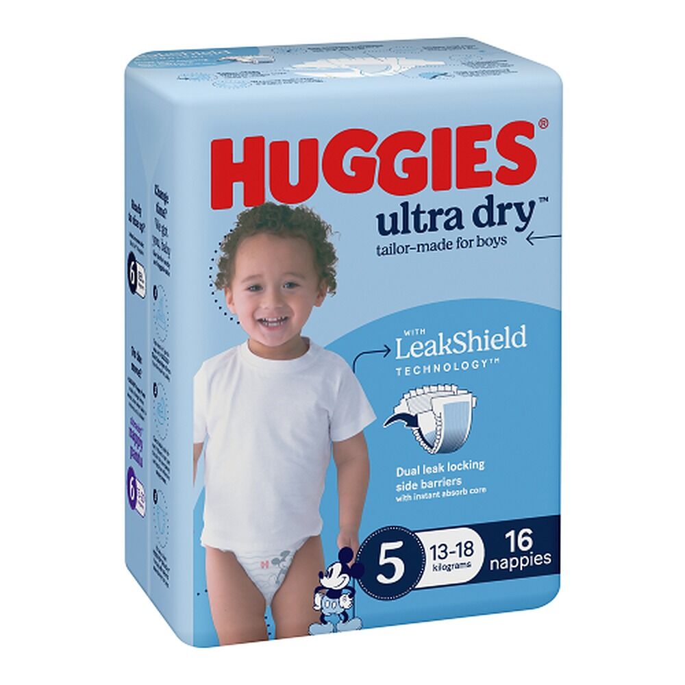 Huggies Ultra Dry Tailor-Made for Boys Size 5 16 Nappies x 4