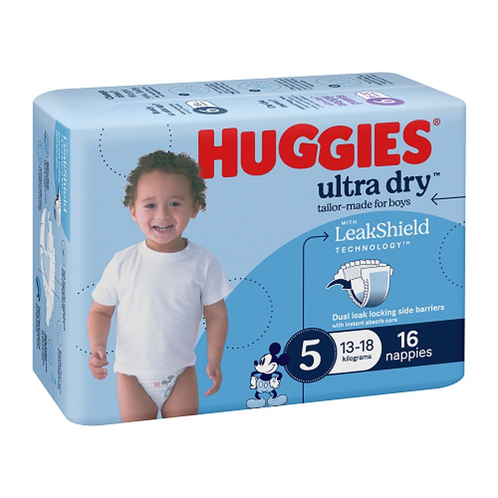 Huggies Ultra Dry Tailor-Made for Boys Size 5 16 Nappies x 4