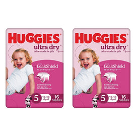 Huggies Ultra Dry Tailor-Made for Girls Size 5 16 Nappies x 4 Bundle of 2