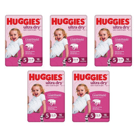 Huggies Ultra Dry Tailor-Made for Girls Size 5 16 Nappies x 4 Bundle of 5