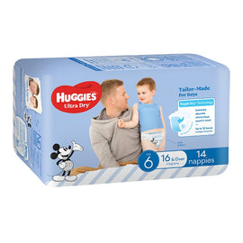 Huggies Ultra Dry Nappies for Boys Size 6 16kg & Over 14 Pack