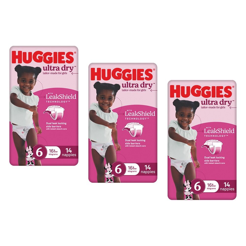 Huggies Ultra Dry Tailor-Made for Girls Size 6 14 Nappies x 4 Bundle of 3