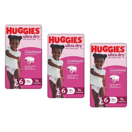 Huggies Ultra Dry Tailor-Made for Girls Size 6 14 Nappies x 4 Bundle of 3