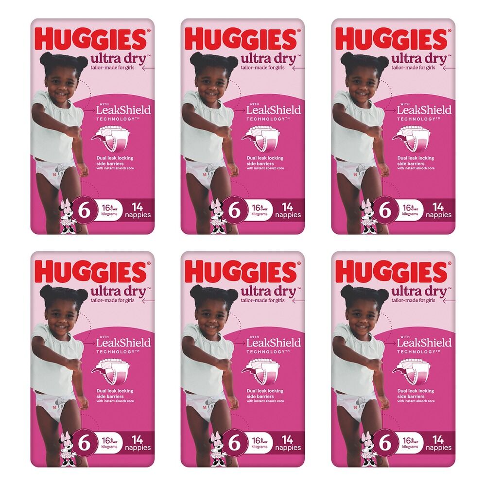 Huggies Ultra Dry Tailor-Made for Girls Size 6 14 Nappies x 4 Bundle of 6