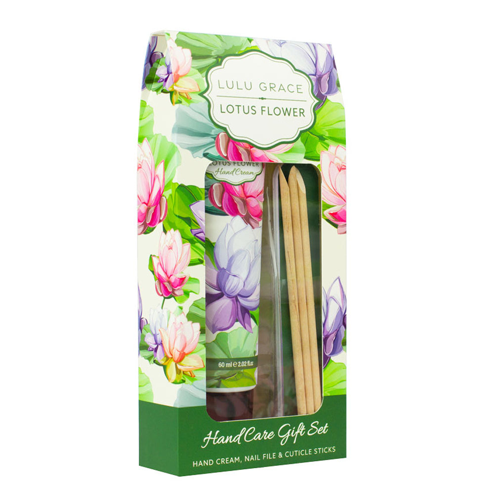 Lulu Grace Lotus Flower 3pc Hand Care Gift Set Hand Cream File Cuticle Sticks