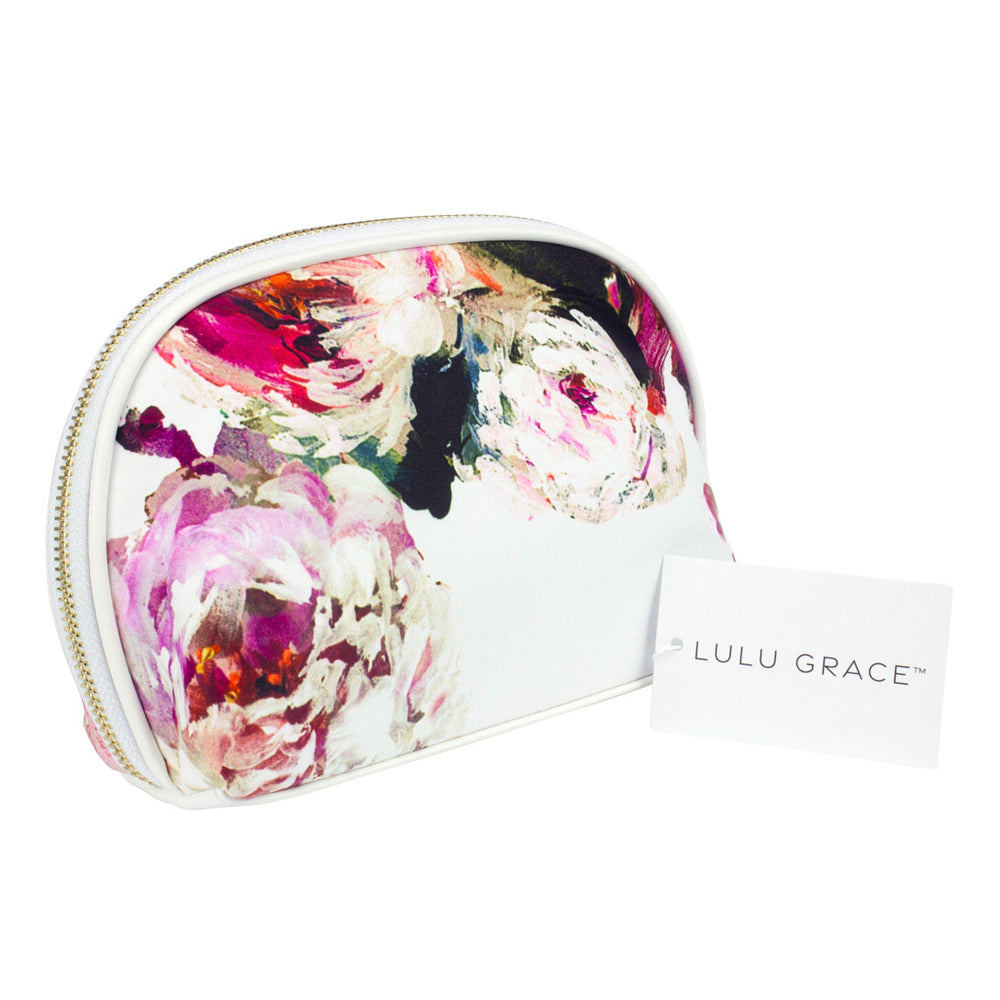 Lulu Grace Cosmetic Bag Make Up Travel Pouch Floral Print 22 x 13 x 8cm White