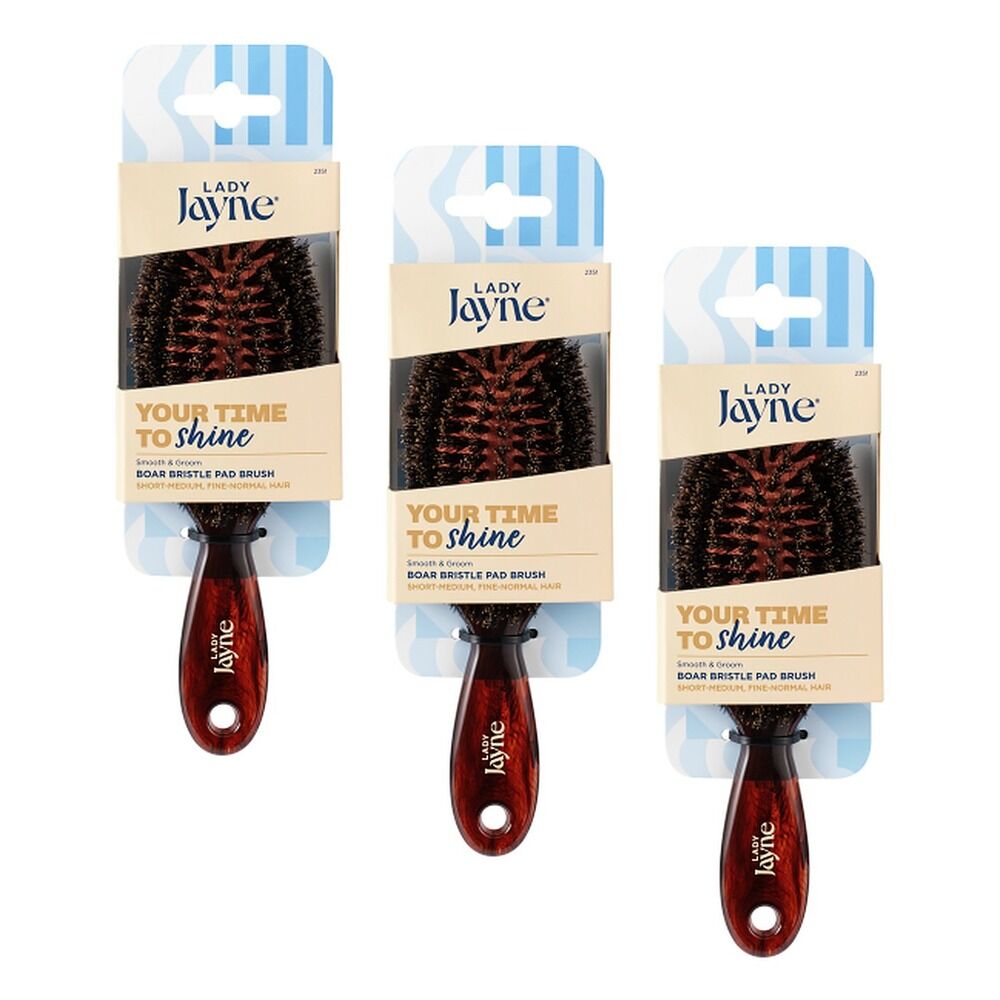 Lady Jayne Purse-Sized Boar Bristle Pad Brush x 3 Bundle of 3