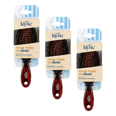 Lady Jayne Purse-Sized Boar Bristle Pad Brush x 3 Bundle of 3