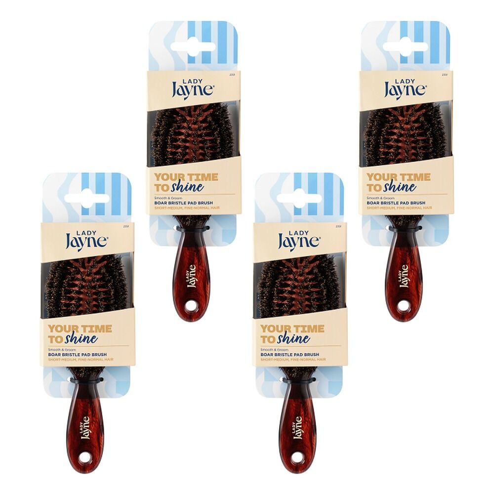 Lady Jayne Purse-Sized Boar Bristle Pad Brush x 3 Bundle of 4