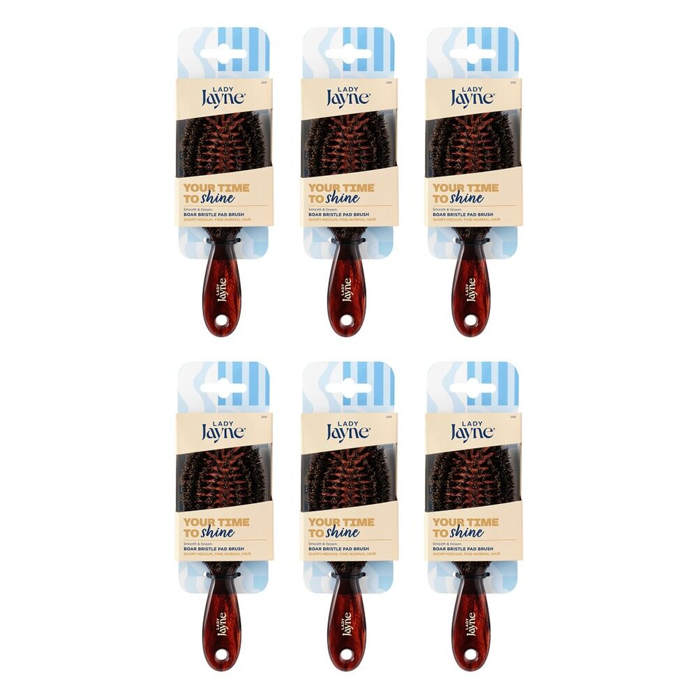 Lady Jayne Purse-Sized Boar Bristle Pad Brush x 3 Bundle of 6