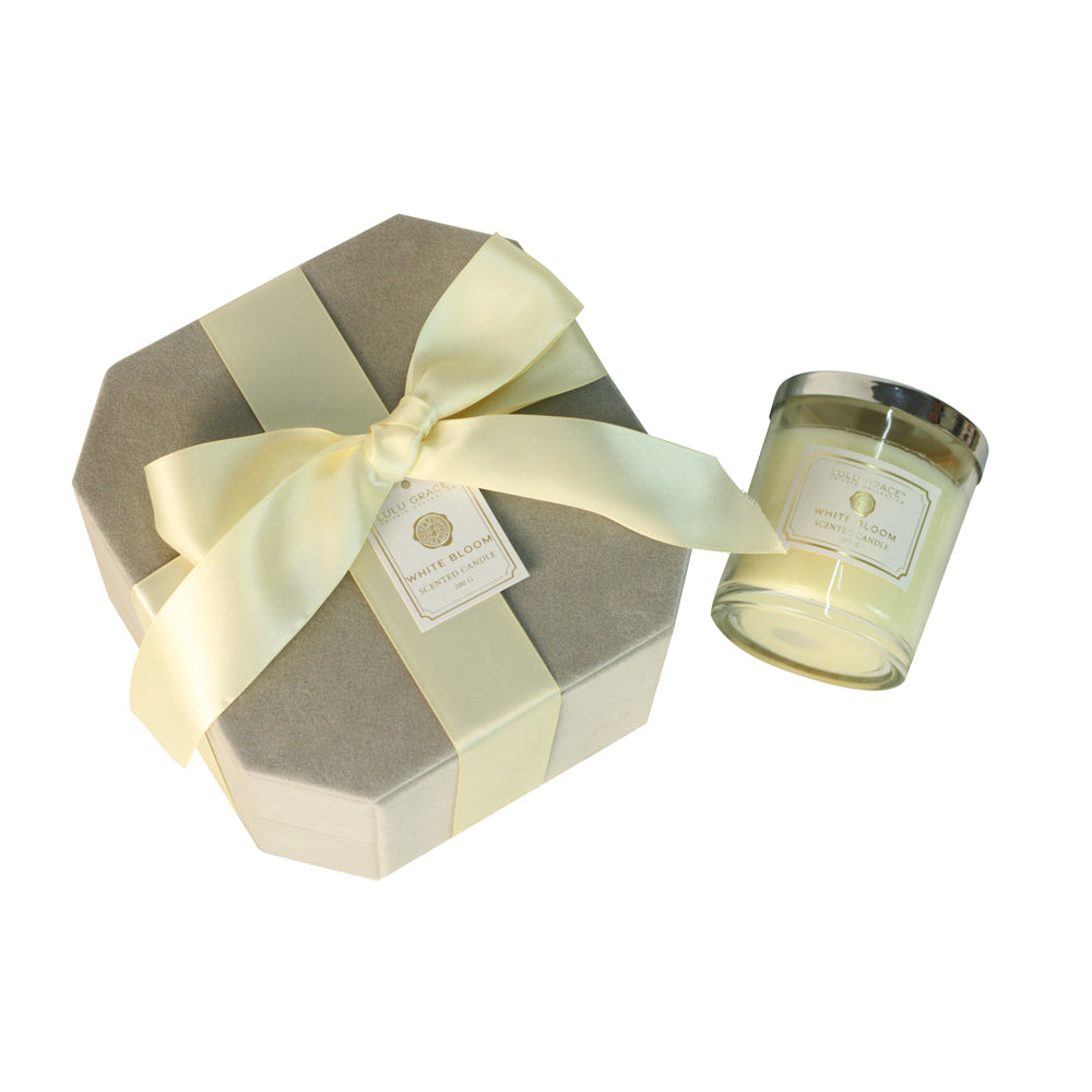 Lulu Grace Private Collection White Bloom Scented Candle 200gm Silver Gift Box