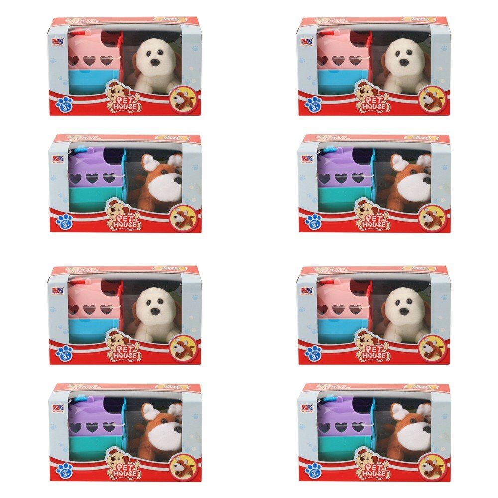 Pet House Plush Puppy with Pet Carrier Playset Ages 3+ - Random Design and Colour Supplied Pack of 4