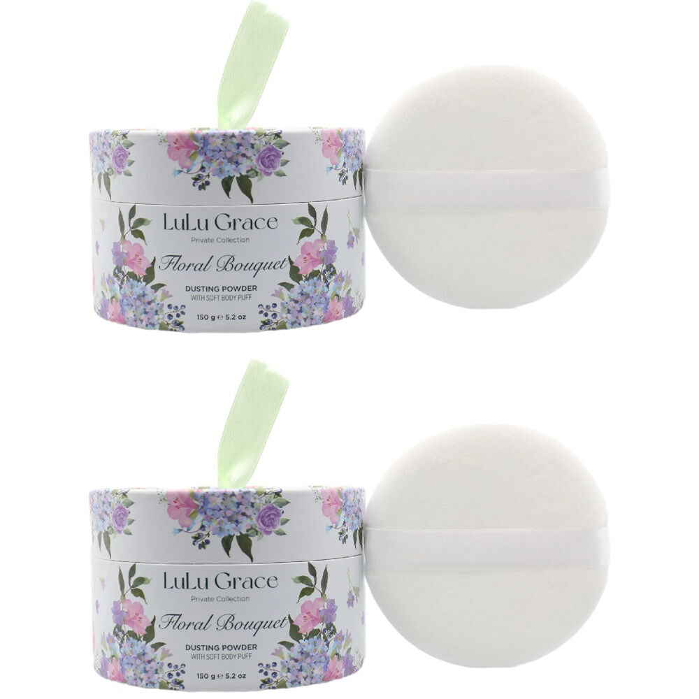 Lulu Grace Floral Bouquet Dusting Powder 150g Talc Free Twin Pack with Puffer