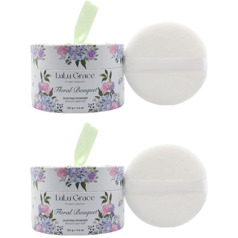 Lulu Grace Floral Bouquet Dusting Powder 150g Talc Free Twin Pack with Puffer