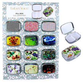 Lulu Grace Dual Compartment Pill Box Assorted Designs Display of 12