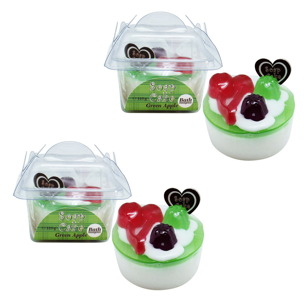 Novelty Green Apple Cake Soap 115g Pack of 2 Fruity Scented Bath Bars