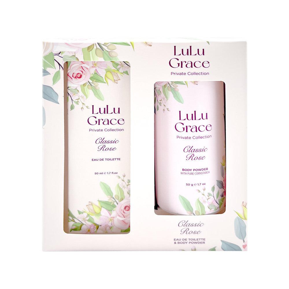 Lulu Grace Rose Gift Set 50ml EDT Spray & Talc Free Body Powder 50gm