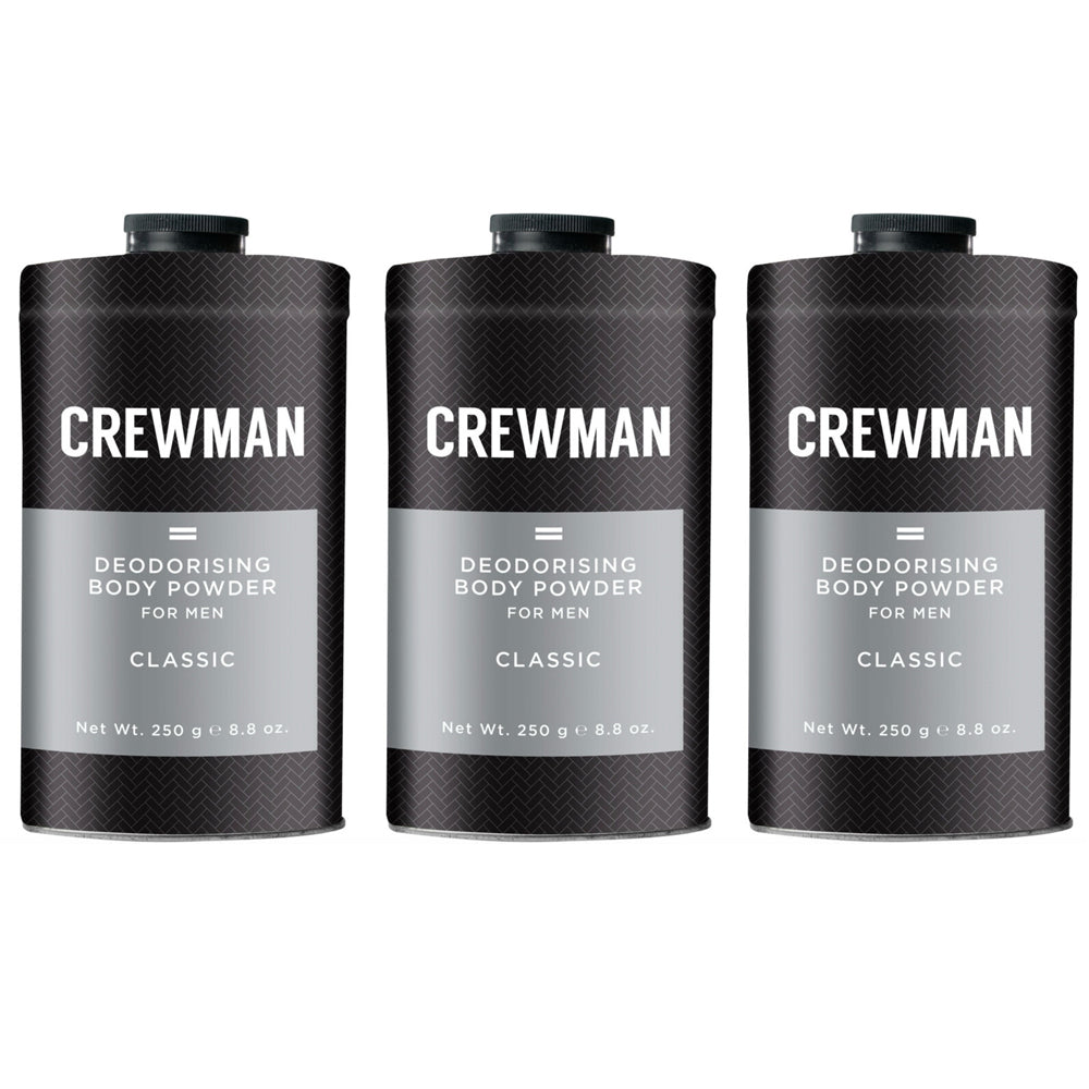 Crewman Mens Classic Talc Free Body Powder 250g Value Pack x 3