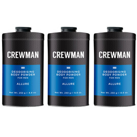 Crewman Mens Allure Talc Free Body Powder 250g Value Pack x 3
