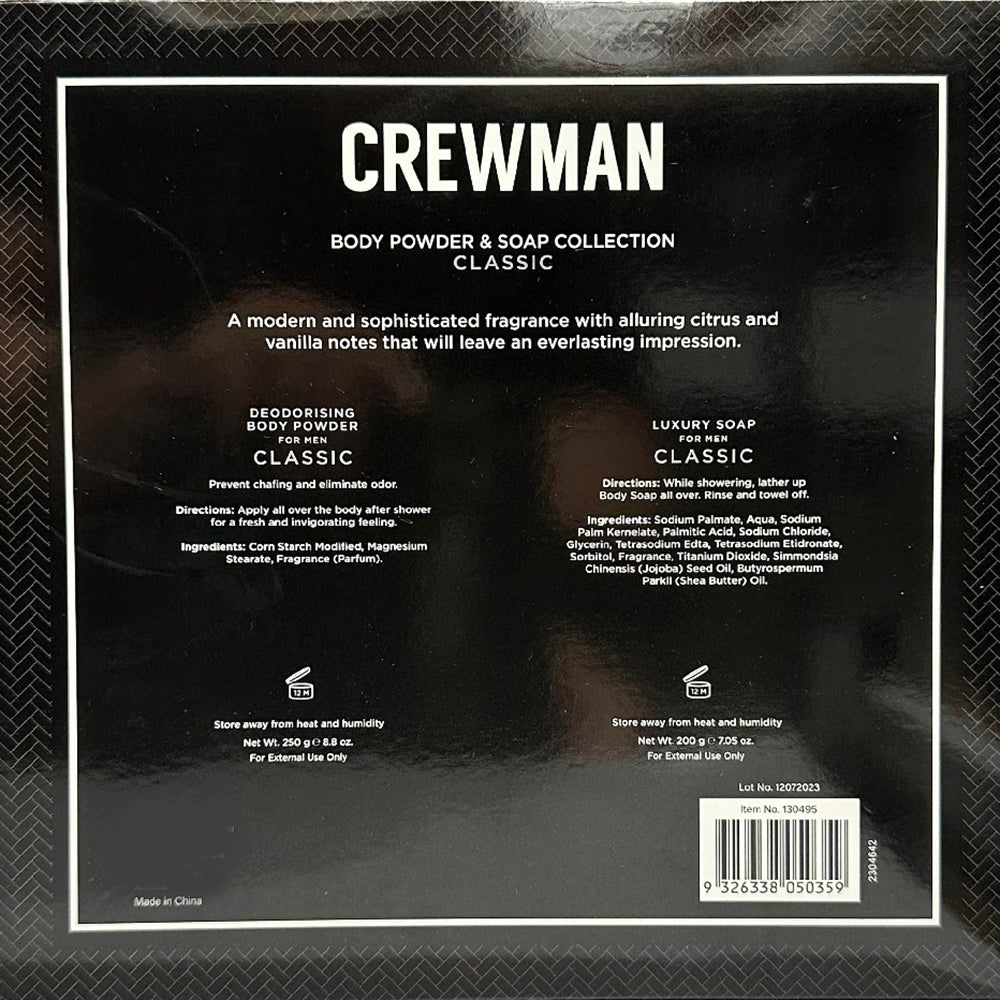 Crewman Mens Classic Talc Free Body Powder 250g and 200g Soap Gift Set