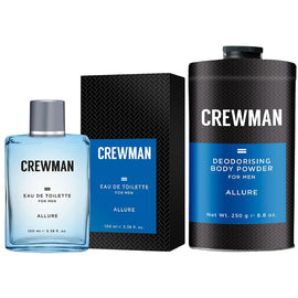 Crewman Allure Mens Talc Free Body Powder and Eau De Toilette 100ml Set