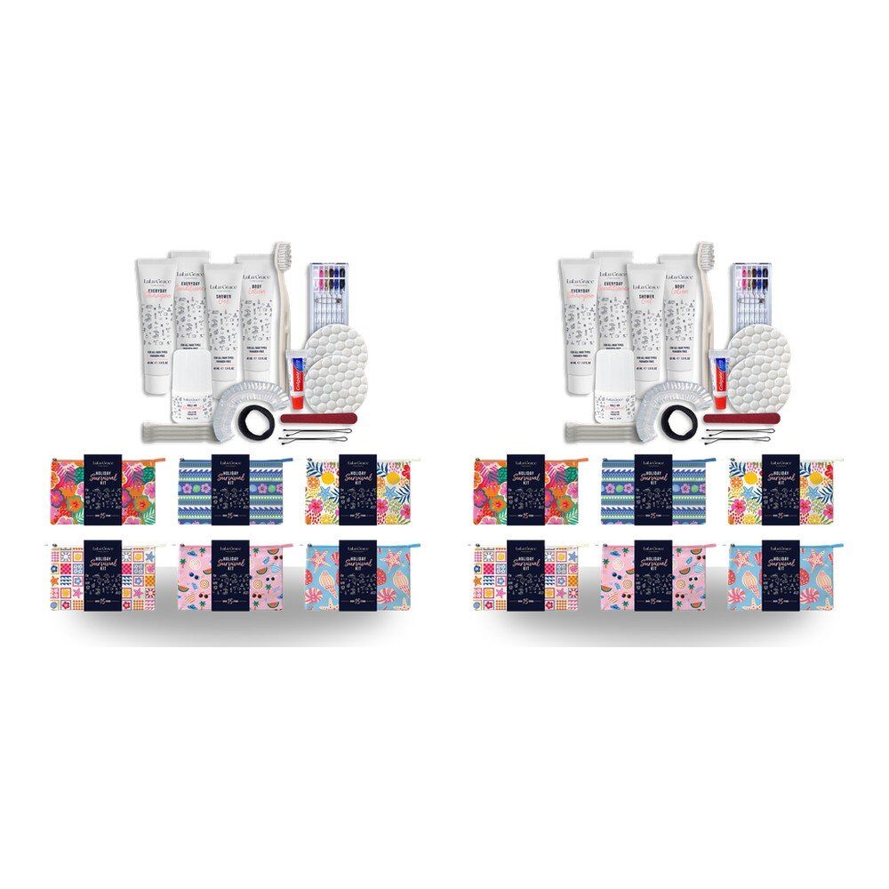 Lulu Grace Holiday Survival Kit Travel Toiletry Pouch Assorted Prints Box of 6 Bundle of 2