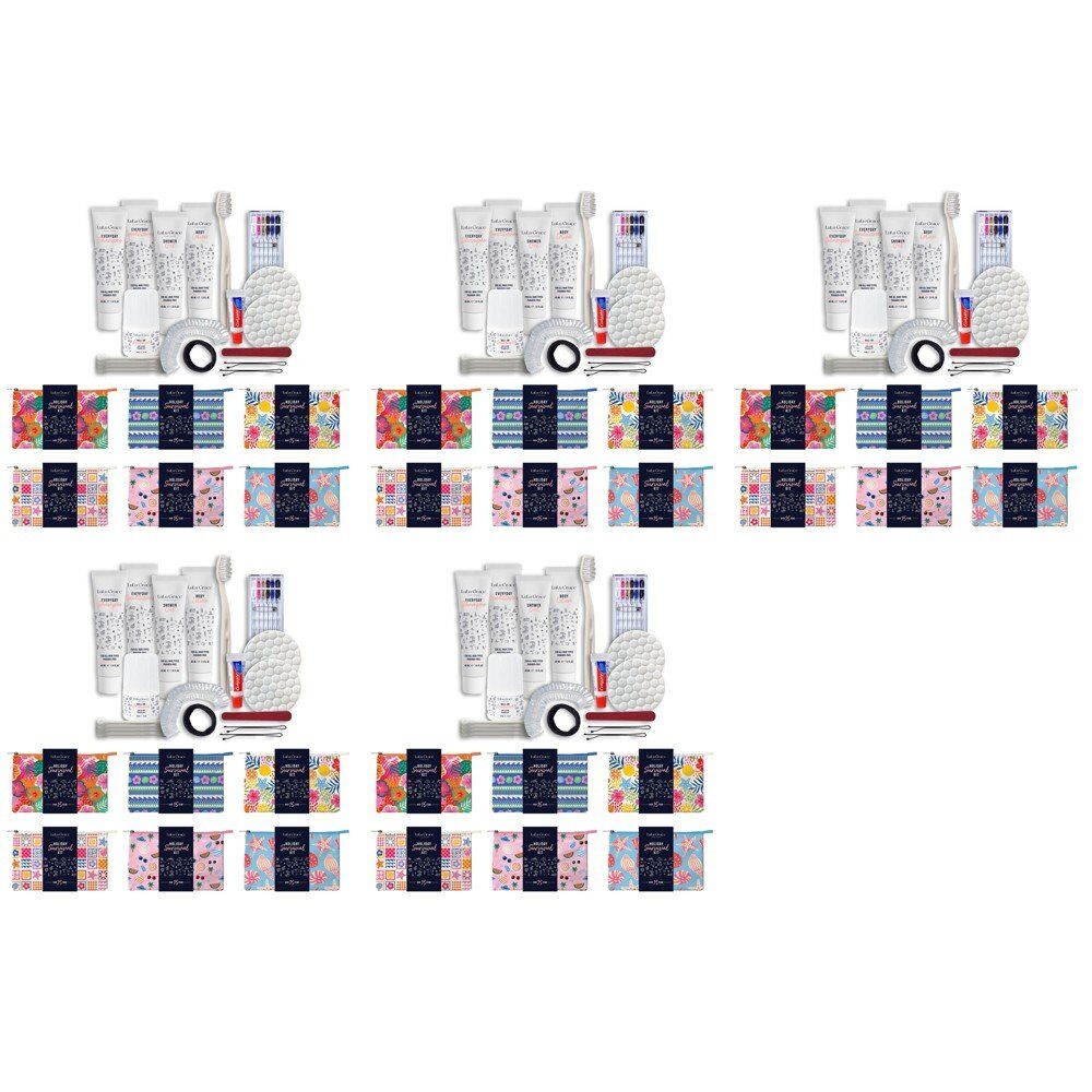 Lulu Grace Holiday Survival Kit Travel Toiletry Pouch Assorted Prints Box of 6 Bundle of 5