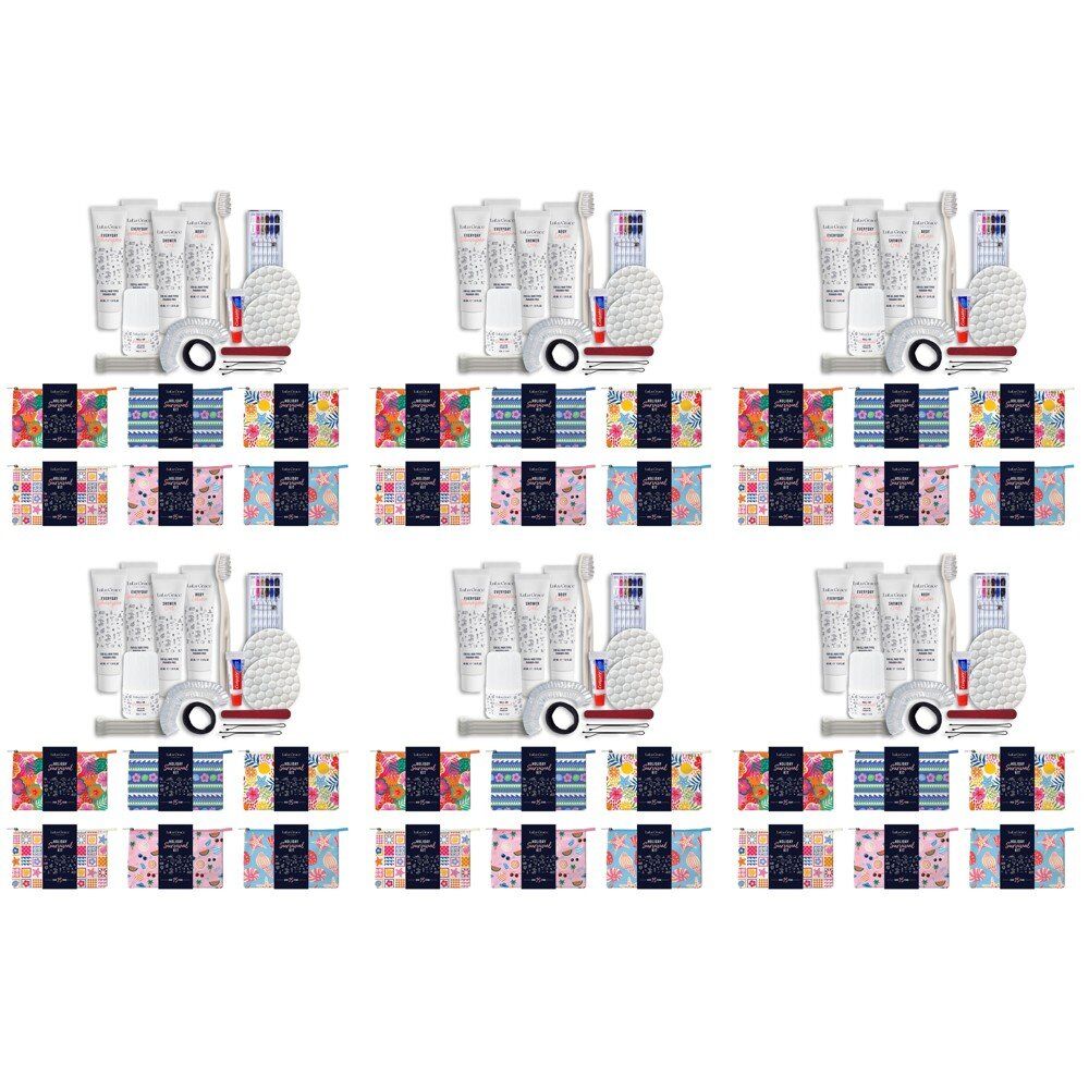 Lulu Grace Holiday Survival Kit Travel Toiletry Pouch Assorted Prints Box of 6 Bundle of 6