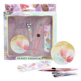 Beauty & Me Floral Beauty Essentials Set 4pc File Clippers Tweezers Mirror
