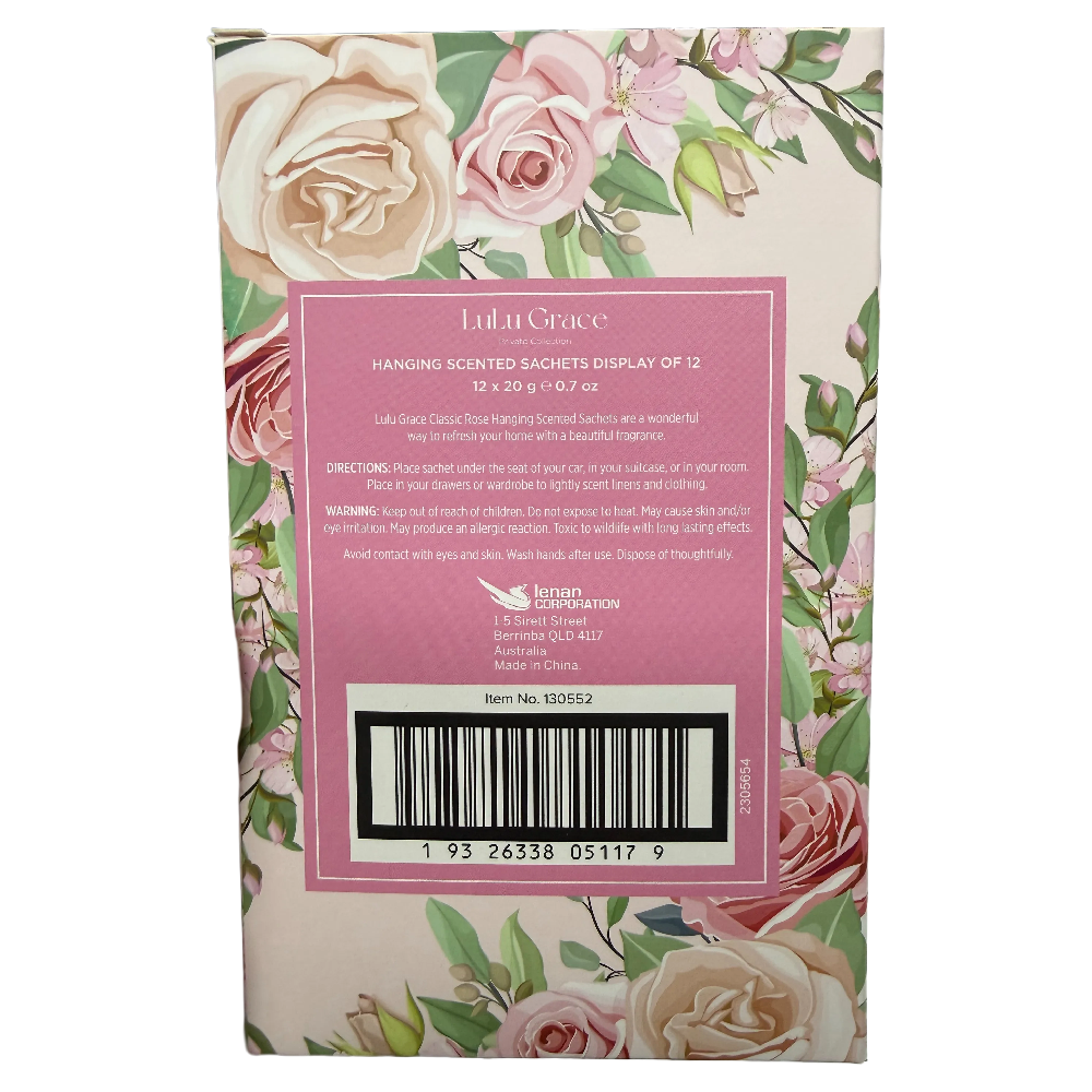 LuLu Grace Classic Rose Hanging Scented Sachets 12 Pack 20g