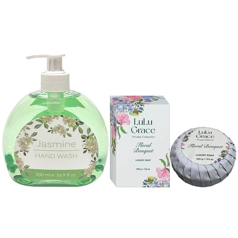 Lulu Grace Floral Soap & Jasmine Hand Wash Set 3 Piece Daily Moisturising Cleanser