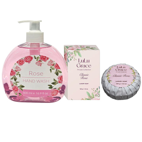 Lulu Grace Classic Rose Soap & Hand Wash Set 3 Piece Floral Moisturising Cleanser