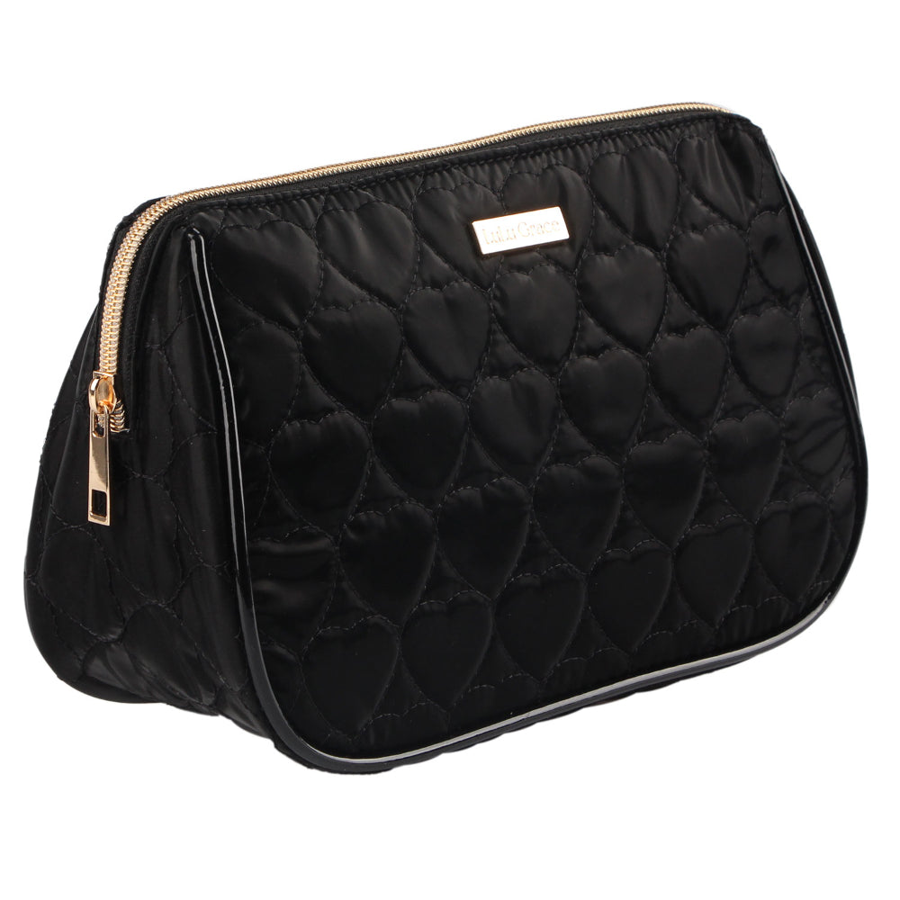 Lulu Grace Cosmetic Bag Black Colour With Heart Pattern Design 23.8 x 14 x 10cm