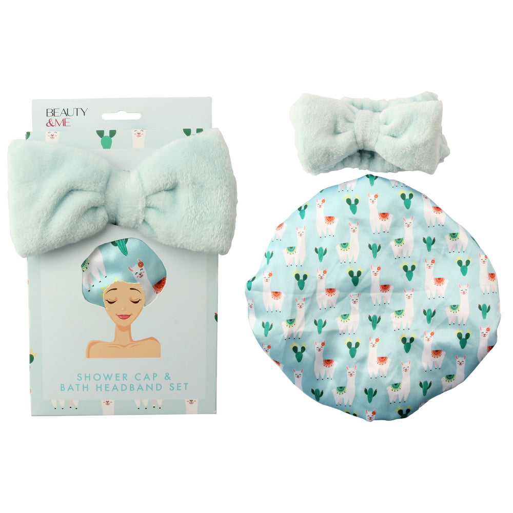 Beauty & Me Bath Headband And Shower Cap Gift Set Blue Design