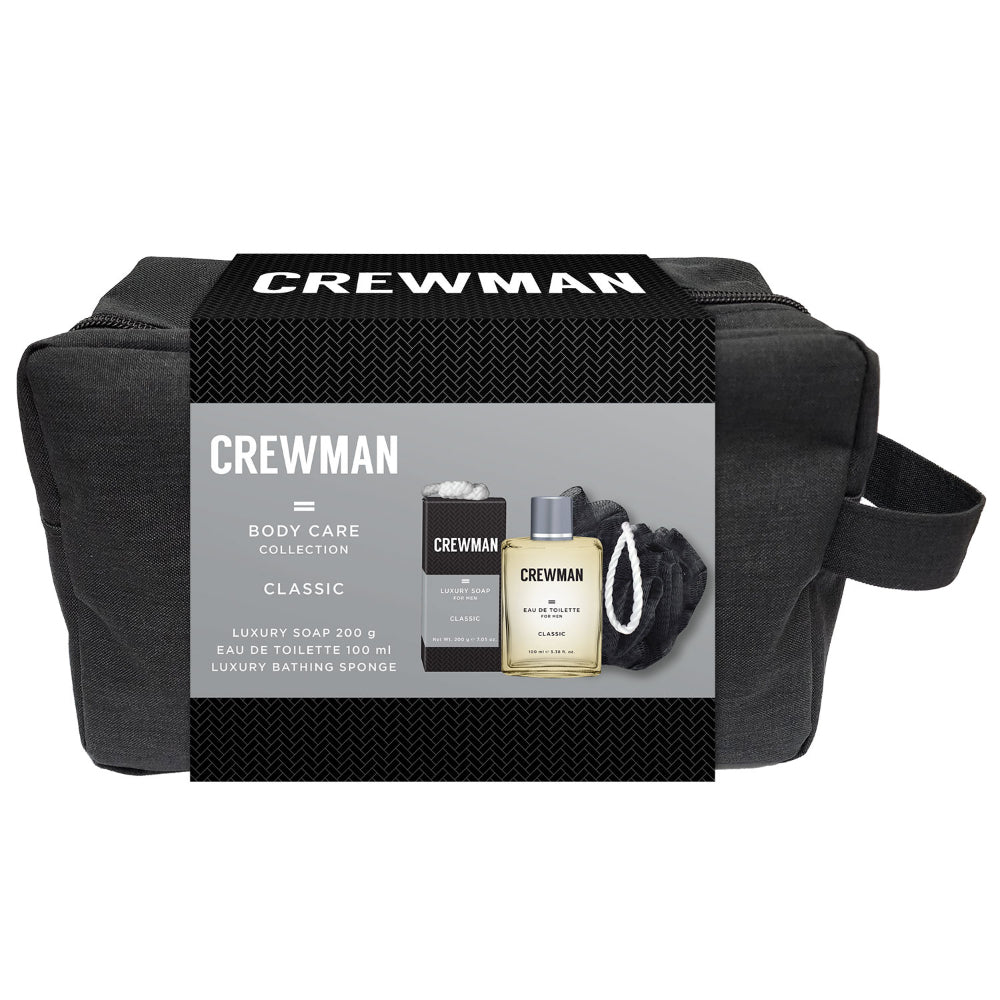 Crewman 3 Piece Toiletry Bag Gift Set 100ml EDT 200g Soap Netting Sponge Classic