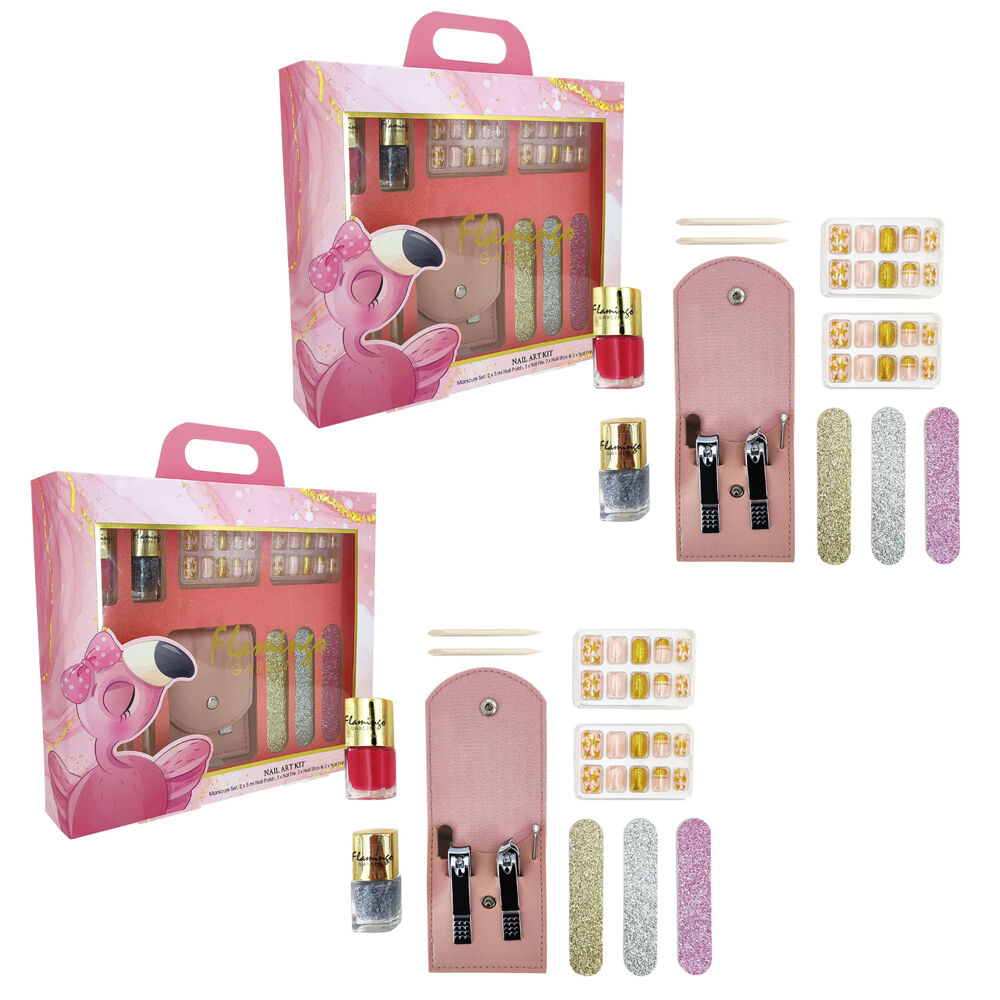 Flamingo Garden Manicure Set 2 Polishes 3 Files 2 Sticks 2 Patches