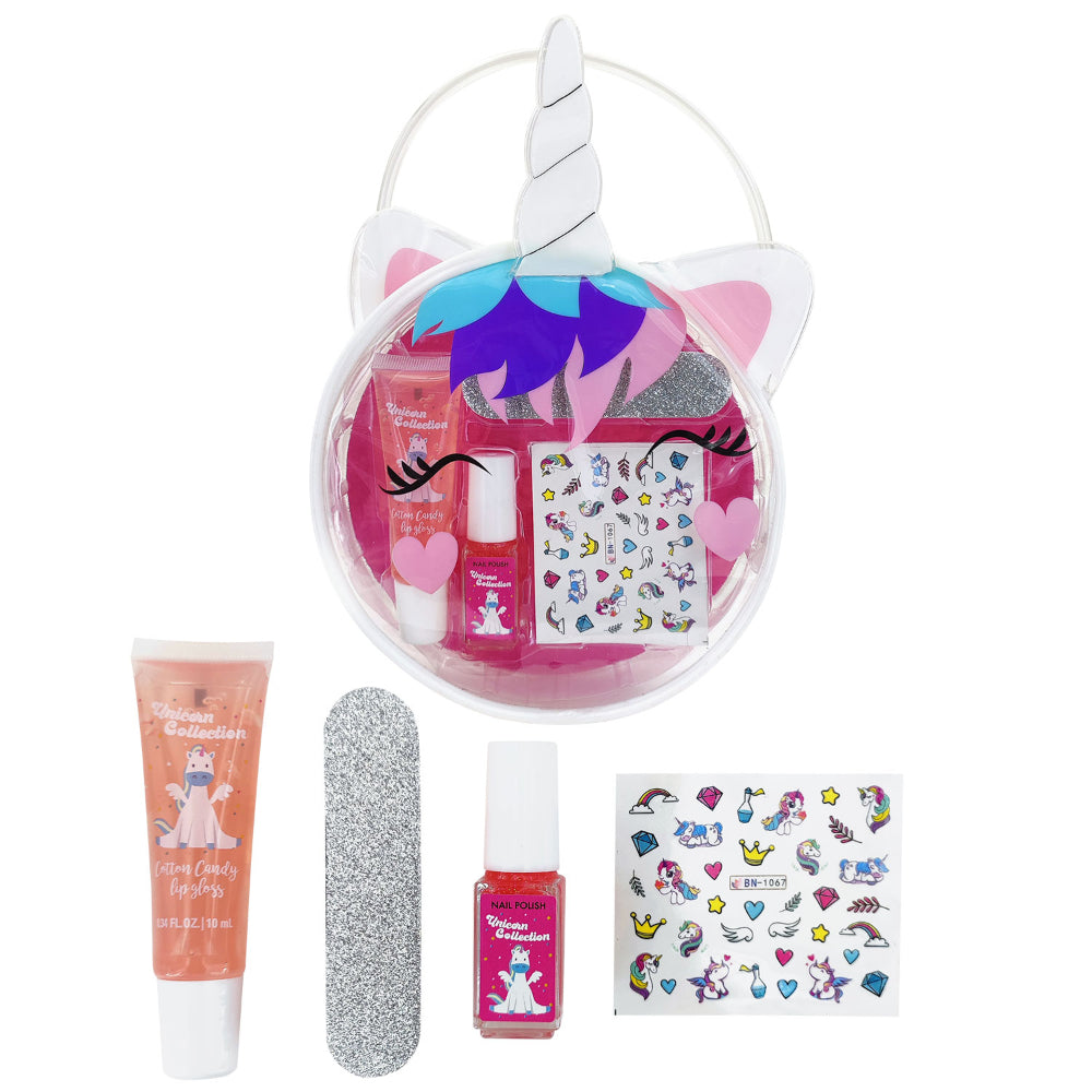 Beauty Gift Set With Lip Gloss Nail Polish  Nail Stickers Nail File Unicorn Bag