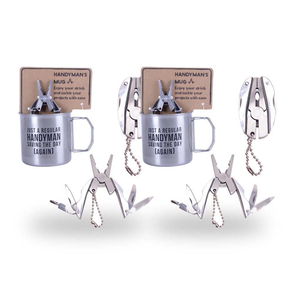 Handyman's Mug And Multitool Keychain Gift Set Pack of 2