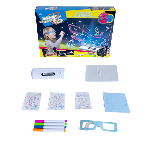 Magic 3D Sea Life Drawing Board for Kids Light-Up Art Set with Glasses